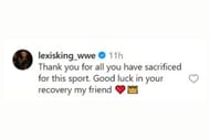 Lexis King reacted to Kenny Omega's health update.